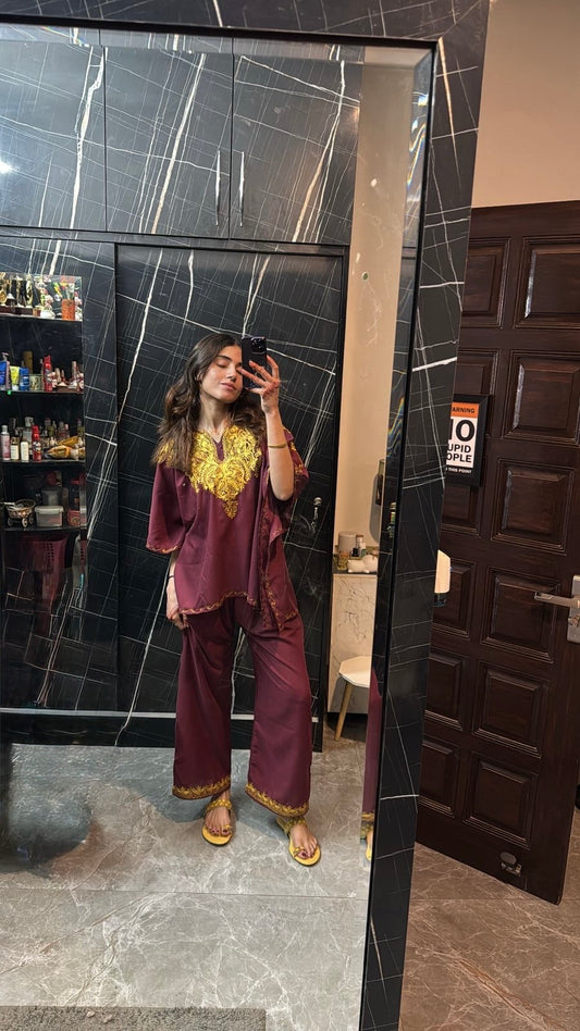 Purple Wine Tilla Embroidered kaftan set!