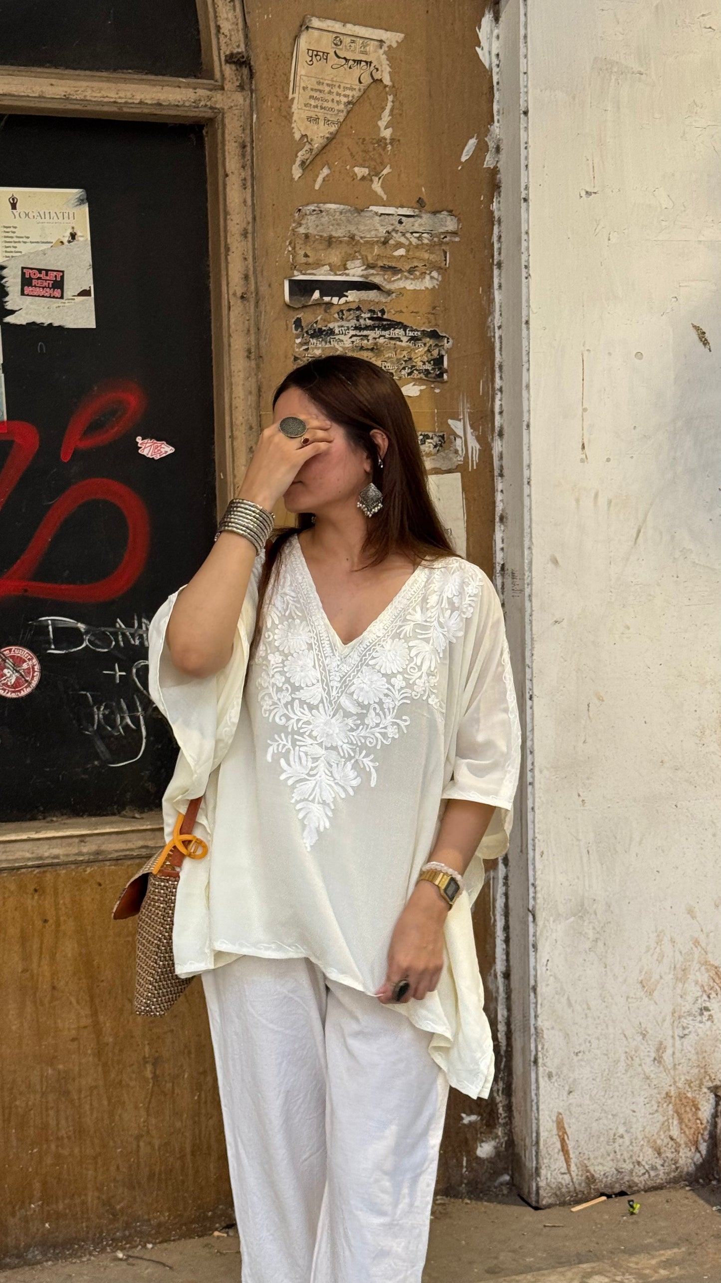 Ivory Monochromatic kaftan top