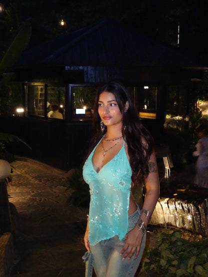 Mermaid Blue Y2k Top