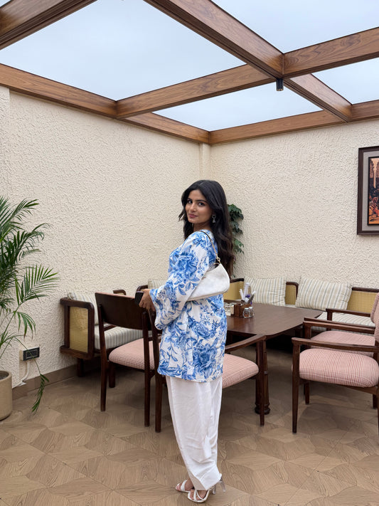 Floral Blue-White Kurta Set