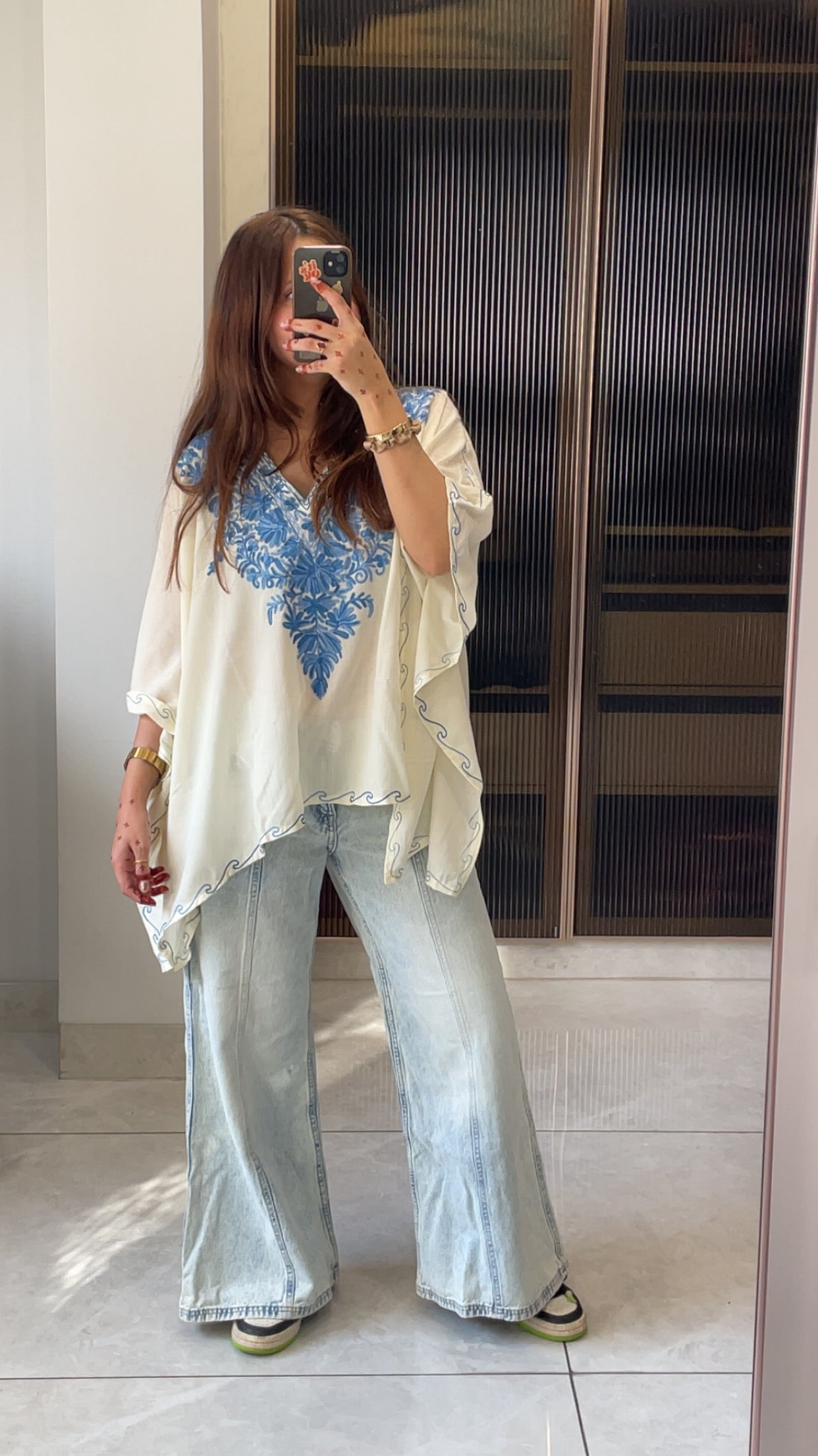 Ivory-ice blue kaftan