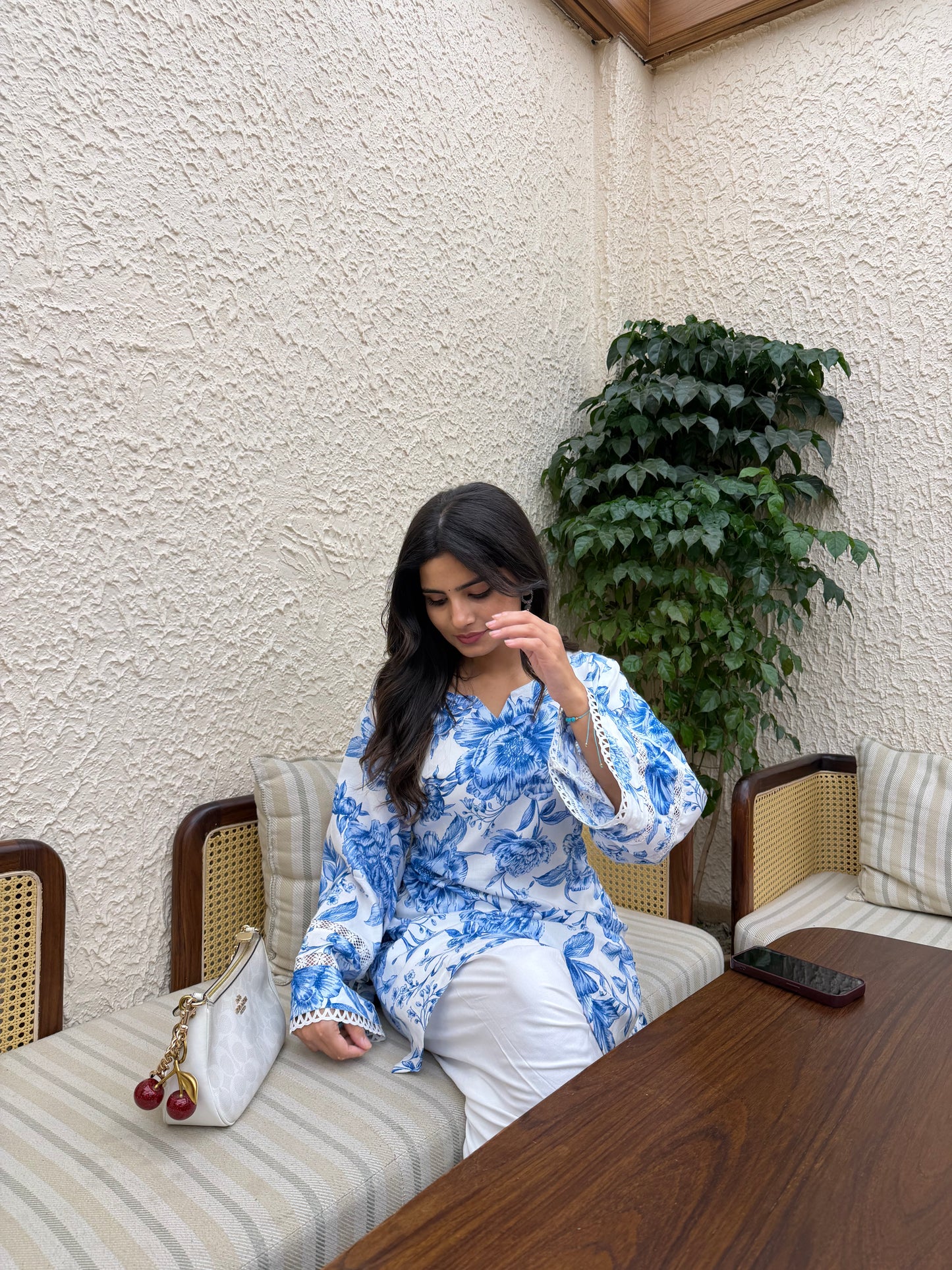 Floral Blue-White Kurta Set