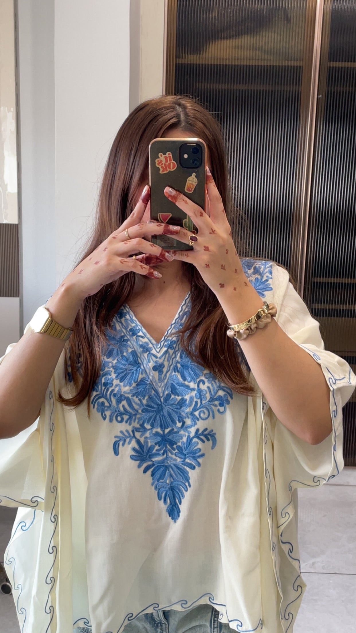 Ivory-ice blue kaftan