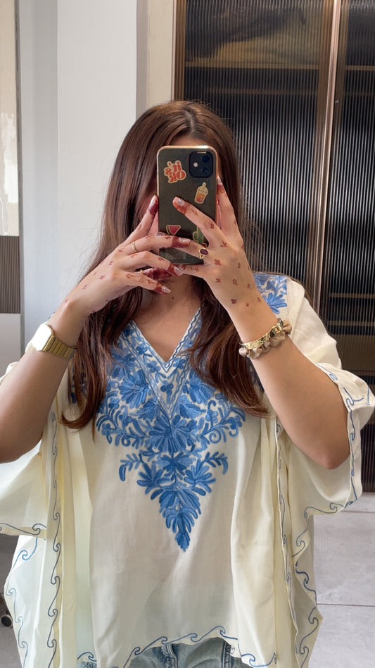 Ivory-ice blue kaftan
