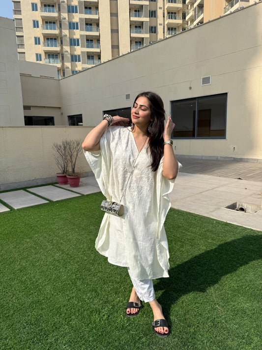 Ivory Monochromatic Long Kaftan