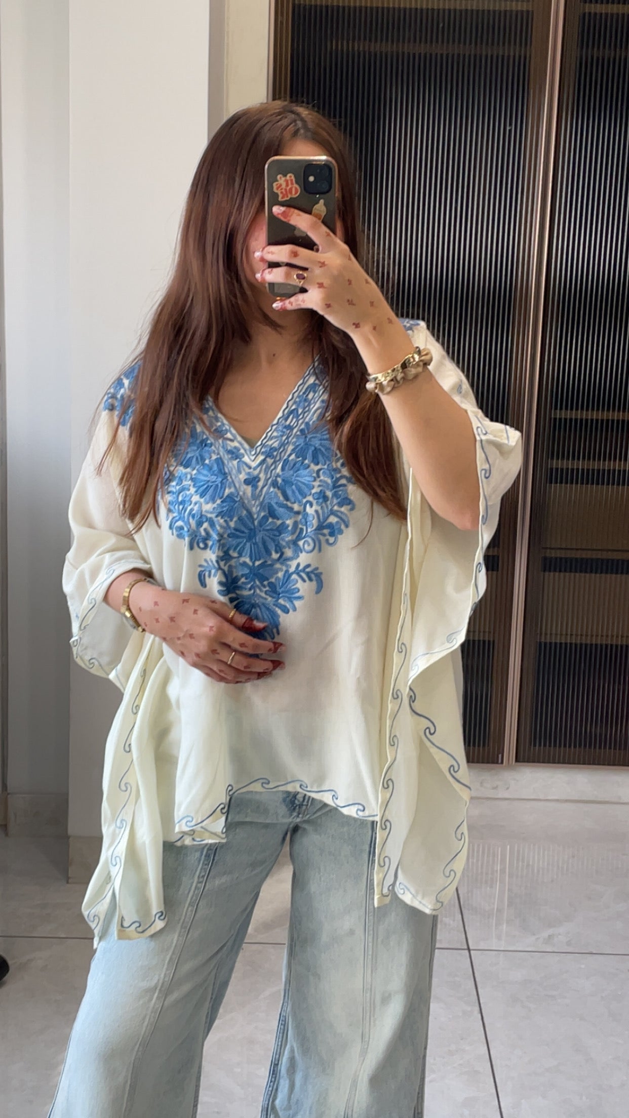 Ivory-ice blue kaftan