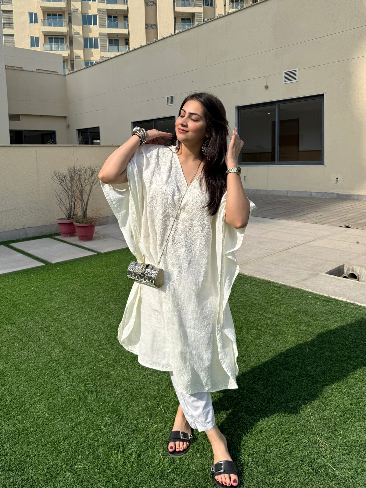 Ivory Monochromatic Long Kaftan