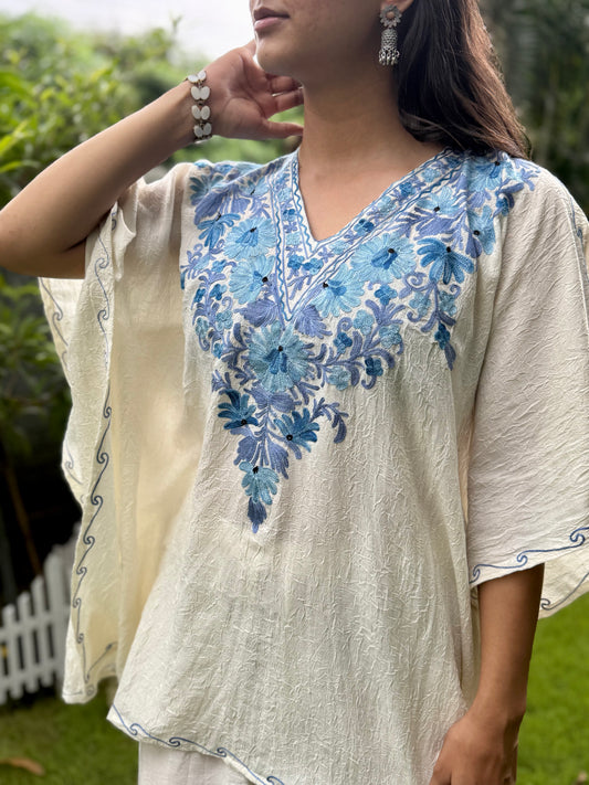Ivory-blue kaftan set