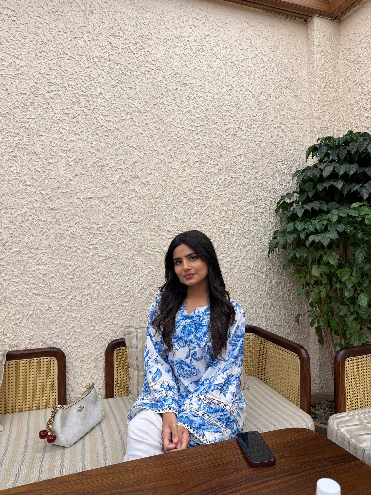 Floral Blue-White Kurta Set