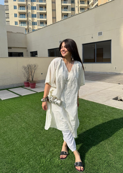 Ivory Monochromatic Long Kaftan