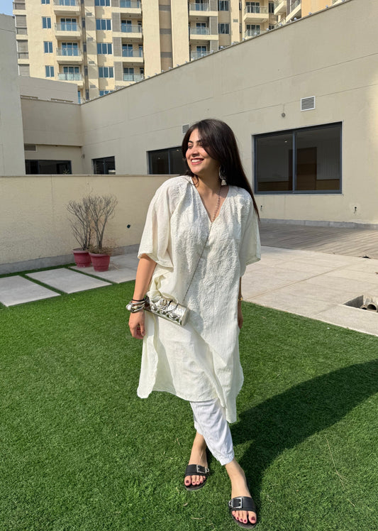 Ivory Monochromatic Long Kaftan