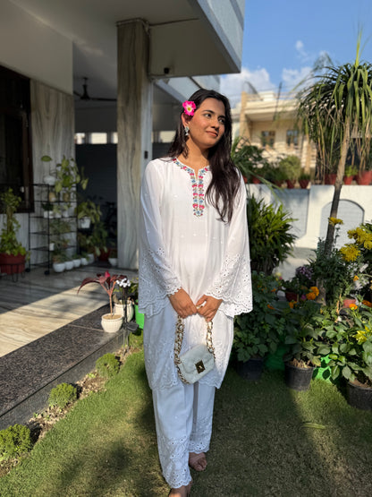 White Chikankari customized co-ord set