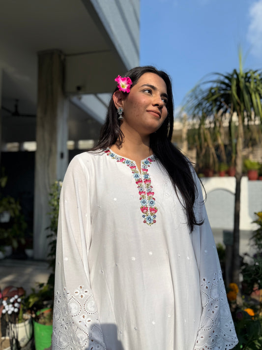 White Chikankari customized co-ord set
