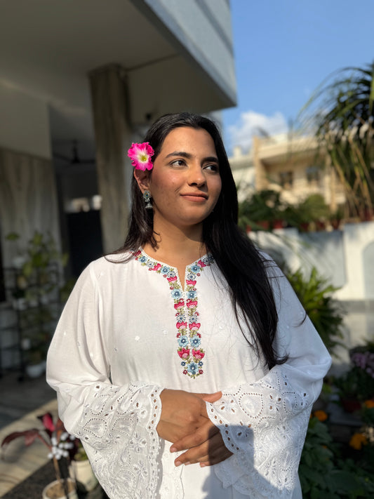 White Chikankari customized co-ord set