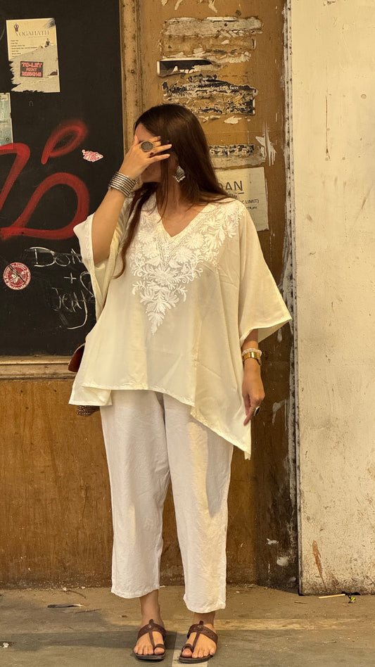 Ivory Monochromatic kaftan top