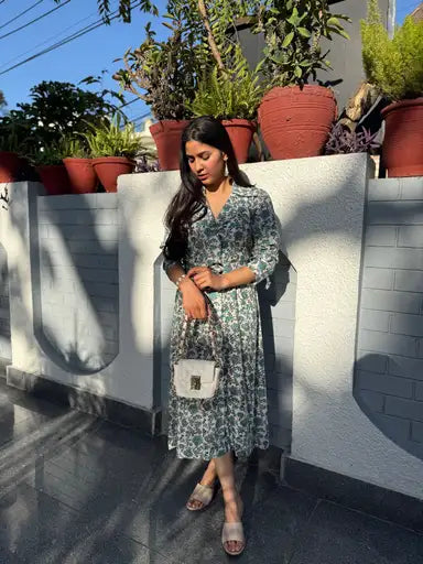 Ivory-floral blazer lapel long dress